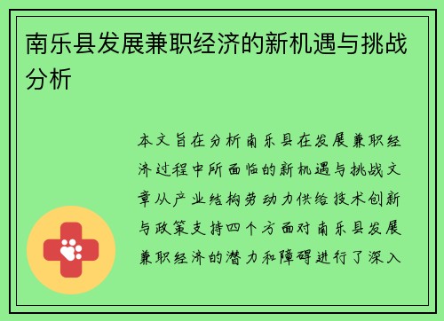 南乐县发展兼职经济的新机遇与挑战分析